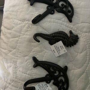 Rustic Black Cast Iron Tropical Wall Hooks Set